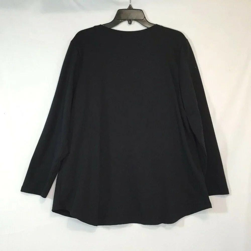 D & Co Active Womens Large Blouse Black Relaxed Fit Pockets Top Pullover Stretch - Picture 9 of 10